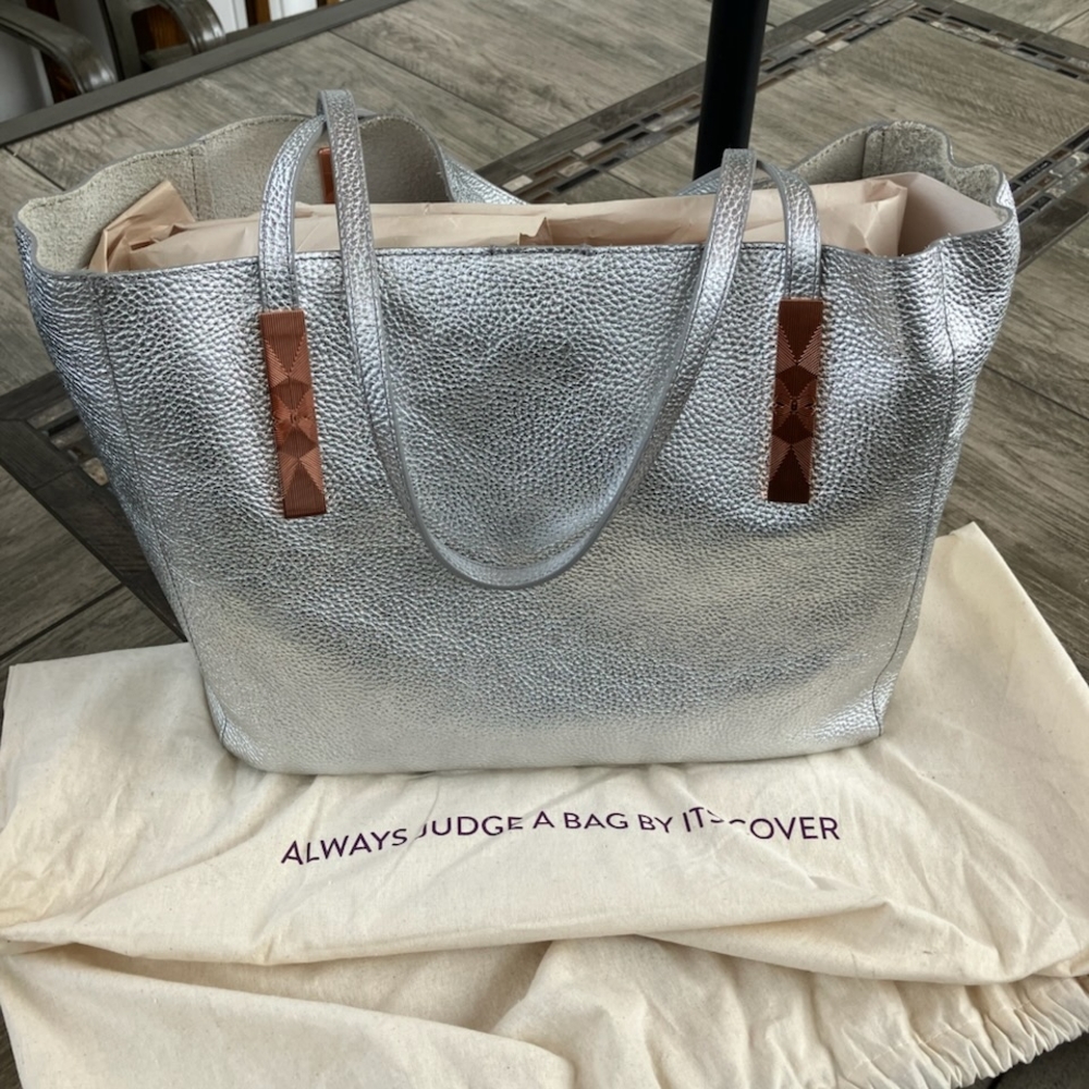 Ted Baker London Metallic Silver Tote with Brown Details